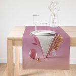 Realhomes Pembe Zeminli Üçgen Mermer Motifli Modern Özel Tasarım Süet Runner Realhomes