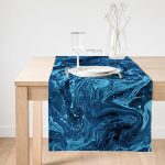 Realhomes Mavi Ebru Motifleri Dijital Baskılı Süet Runner Realhomes