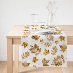 - SuetRunner-3163-Gorsel1 - Realhomes  Realhomes Beyaz Zeminde Altın Yapraklar Desenli Dijital Baskılı Süet Runner Realhomes