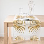 Realhomes Altın Renkli Palmiye Yaprakları Dijital Baskılı Özel Tasarım Süet Runner Realhomes