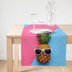 Realhomes Mavi Pembe Ananas Desenli Modern Özel Tasarım Süet Runner Realhomes