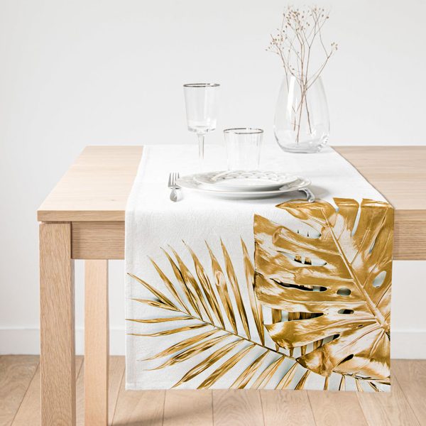 - SuetRunner-3187-Gorsel1 - Realhomes  Realhomes Siyah Zeminde Altın Yapraklar Desenli Dekoratif Özel Tasarım Süet Runner Realhomes