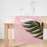 Realhomes Pembe Zeminde Yaprak Modern Tasarımlı Dekoratif Süet Runner Realhomes