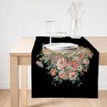 Realhomes Siyah Zeminde Çiçek Bahçesi Exclusive Modern Tasarımlı Süet Runner Realhomes