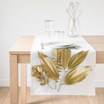 Realhomes 3D Altın Görünümlü Yapraklar Desenli Modern Süet Runner Realhomes