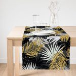 Realhomes Siyah Zeminde Palmiye Yaprakları Özel Tasarım Süet Runner Realhomes