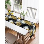 Realhomes Siyah Zeminde Palmiye Yaprakları Özel Tasarım Süet Runner Realhomes