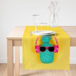 Realhomes Sarı Zeminli Ananas Detaylı Modern Özel Tasarım Süet Runner Realhomes