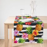 Realhomes Siyah Zeminli Renkli Ananaslar Özel Tasarım Süet Runner Realhomes