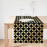 Realhomes Siyah Zeminde Gold Geometrik Desenli Dekoratif Özel Tasarım Süet Runner Realhomes