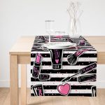 Realhomes Siyah Çizgili Popart Makeup Desenli Dekoratif Özel Tasarım Süet Runner Realhomes