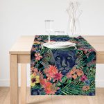 Realhomes Lacivert Zeminli Leopar Özel Tasarım Dekoratif Süet Runner Realhomes