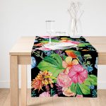 Realhomes Watercolor Çiçek ve Kuş Motifli Özel Tasarım Süet Runner Realhomes