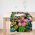 Realhomes Lacivert Zeminli Tropikal Desenli Dijital Baskılı Özel Tasarım Süet Runner Realhomes