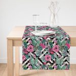 Realhomes Geometrik Zeminde Çiçek ve Kaktüsler Özel Tasarım Süet Runner Realhomes