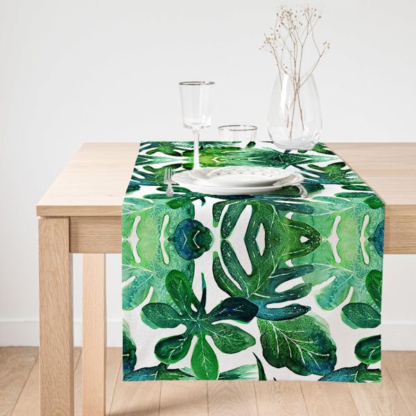 Realhomes Pudra Zeminde Suluboya Yapraklar Tasarımlı Dekoratif Süet Runner Realhomes