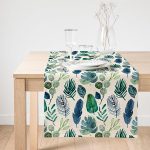 Realhomes Pudra Zeminde Suluboya Yapraklar Tasarımlı Dekoratif Süet Runner Realhomes