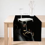 Realhomes Siyahı Kadın Motifli Özel Tasarım Süet Runner Realhomes