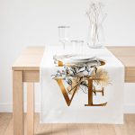 Realhomes Altın Varaklı Love Tasarımlı Modern Dekoratif Özel Tasarım Süet Runner Realhomes