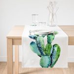 Realhomes Suluboya Kaktüs Çizimli Modern Tasarım 3D Süet Runner Realhomes