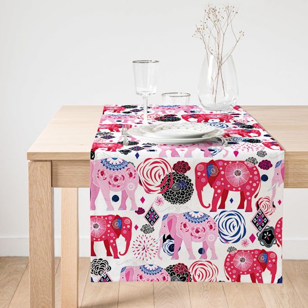 Realhomes Pudra Zeminde Suluboya Yapraklar Tasarımlı Dekoratif Süet Runner Realhomes