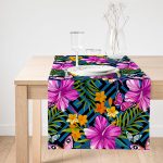 Realhomes Mavi Zeminli Geometrik Çiçekler Modern Tasarımlı Özel Tasarım Süet Runner Realhomes