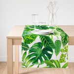 Realhomes Beyaz Zeminde Watercolor Yapraklar Özel Tasarımlı Süet Runner Realhomes