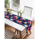 - SuetRunner-3372-Gorsel2 - Realhomes  Realhomes Siyah Zeminde Rengarenk Çiçekler Tasarımlı Dekoratif Süet Runner Realhomes