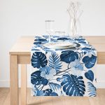 Realhomes Mavi Amazon Yaprakları Özel Tasarımlı Dekoratif Özel Tasarım Süet Runner Realhomes