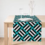 Realhomes Mavi Çizgili Siyah Beyaz Desenli Dekoratif Özel Tasarım Süet Runner Realhomes