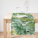 Realhomes Yeşil Palmiye Yaprakları Özel Tasarımlı Dekoratif Süet Runner Realhomes