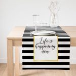 Realhomes Siyah Beyaz Gold Yazılı Modern Dekoratif Süet Runner Realhomes