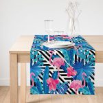 Realhomes Geometrik Mavi Pempe Flamingo Tasarımlı Dijital Baskılı Özel Tasarım Süet Runner Realhomes