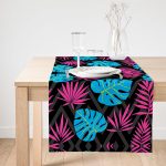 Realhomes Siyah Zeminde Pempe Mavi Zambak Desenli Modern Süet Runner Realhomes