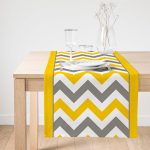 Realhomes Sarı Gri Zigzag Desenli Dijital Baskılı Süet Runner Realhomes