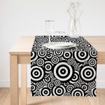 Realhomes Siyah Beyaz Geometrik Yuvarlak Tasarımlı Modern Özel Tasarım Süet Runner Realhomes