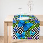 Realhomes Geometrik Zeminli Mavi Kelebek Baskılı Özel Tasarım Süet Runner Realhomes