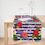 Realhomes Mavi Çizgili Çiçek Motifli Özel Tasarımlı Süet Runner Realhomes