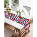 Realhomes Mavi Çizgili Çiçek Motifli Özel Tasarımlı Süet Runner Realhomes