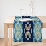 Realhomes Mavi Etnik Desen Dijital Baskılı Modern Süet Runner Realhomes