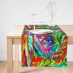 Realhomes Renkli Yapraklar Dijital Baskılı Modern Süet Runner Realhomes