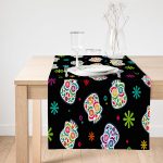 Realhomes Siyah Zeminde Renkli Motifler Dijital Baskılı Modern Süet Runner Realhomes