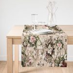 Realhomes Krem Zeminde Rengarenk Çiçekler Özel Tasarım Dijital Baskılı Modern Süet Runner Realhomes