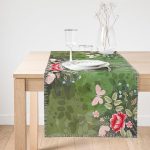 Realhomes Haki Zeminde Rengarenk Çiçekler Dijital Baskılı Modern Süet Runner Realhomes