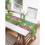 Realhomes Haki Zeminde Rengarenk Çiçekler Dijital Baskılı Modern Süet Runner Realhomes