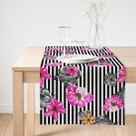 - SuetRunner-3805-Gorsel1 - Realhomes  Realhomes Çizgili Zeminde Rengarenk Çiçekler Dijital Baskılı Modern Süet Runner Realhomes