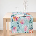 - SuetRunner-3826-Gorsel1 - Realhomes  Realhomes Açık Mavi Zeminde Rengarenk Çiçekler Dijital Baskılı Modern Süet Runner Realhomes