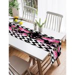 Realhomes Siyah Zigzag Zeminde Ilkbahar Çiçekleri Temalı Süet Runner Realhomes