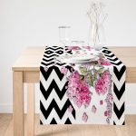 Realhomes Siyah Zigzag Zeminde Ilkbahar Çiçekleri Temalı Süet Runner Realhomes