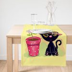 Realhomes Sevimli Kediler Dijital Baskılı Dekoratif Süet Runner Realhomes